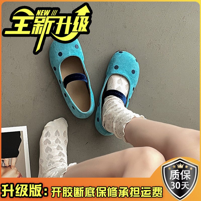 Shallow mouth Mary Jane single shoes children's spring and summer new fairy wind ballet polka dot flat beanie shoes