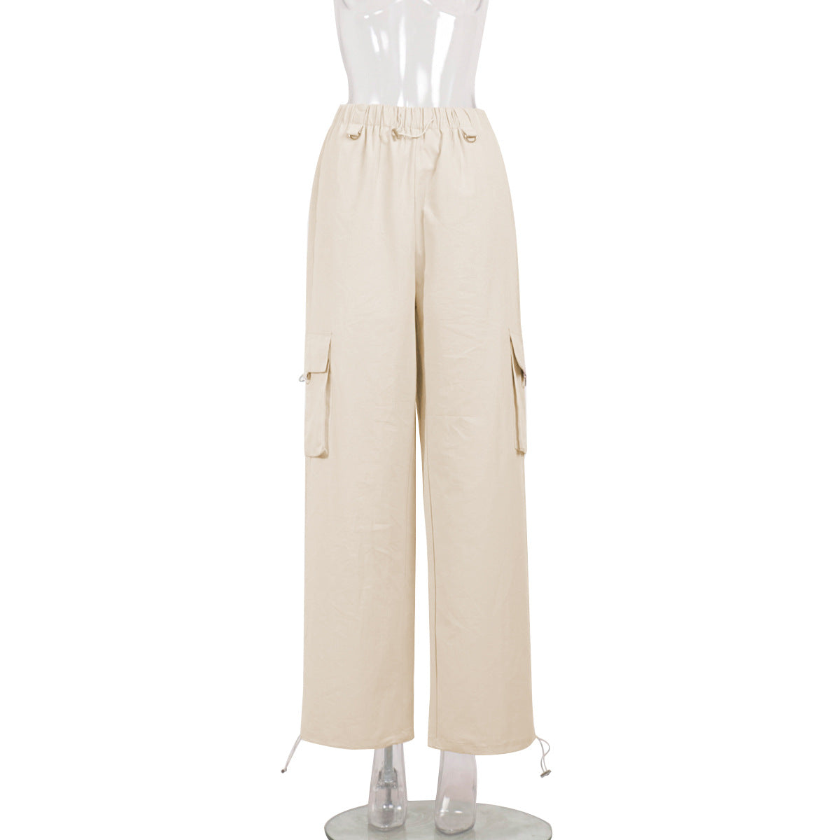 pant Overalls European and American spring and summer women's comfortable casual neutral wind drawstring large pocket wide-leg overalls pant