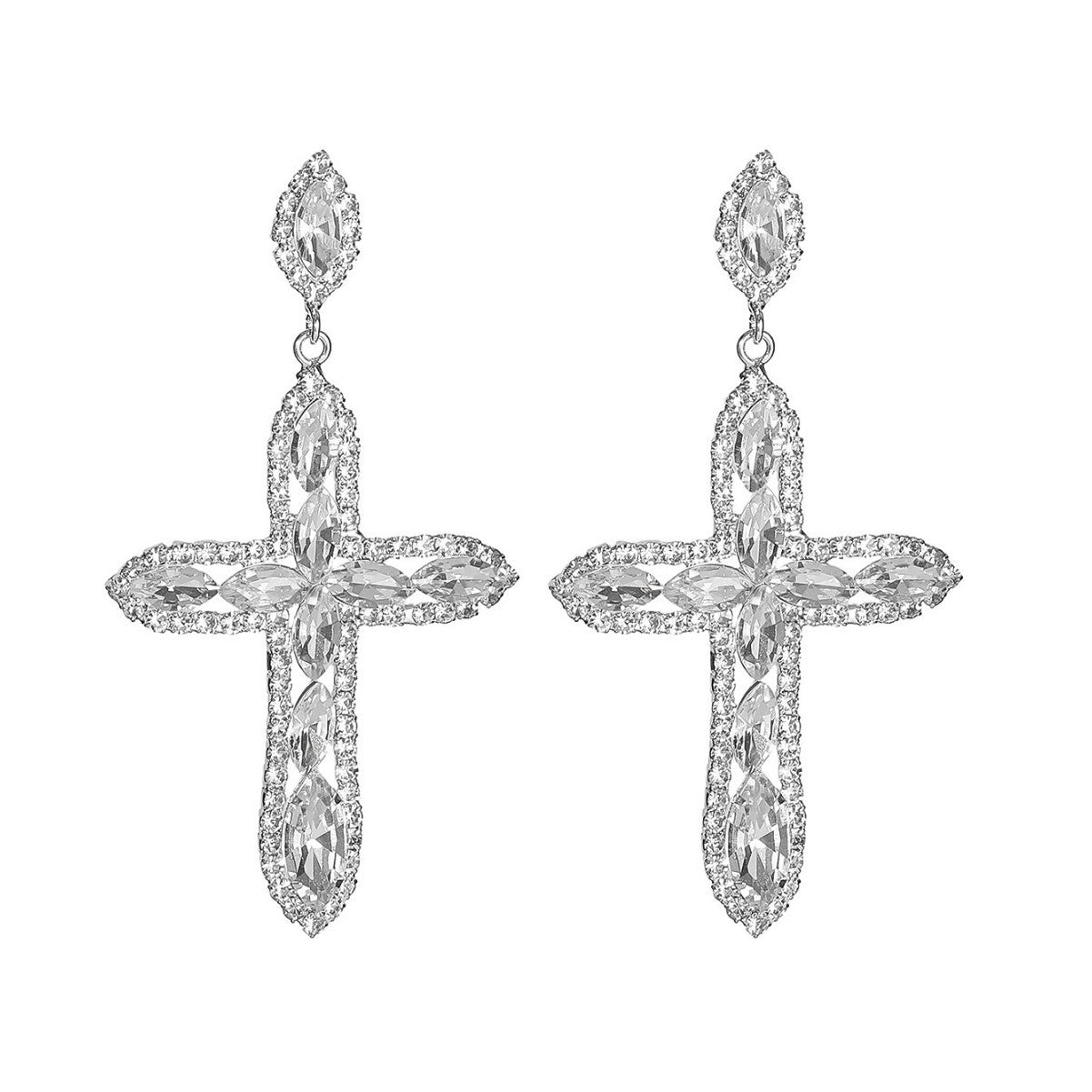 DINGKA Premium Sense Shiny Zircon Cross Long Earrings Women's Temperament Versatile Earrings Copper Ear Jewelry