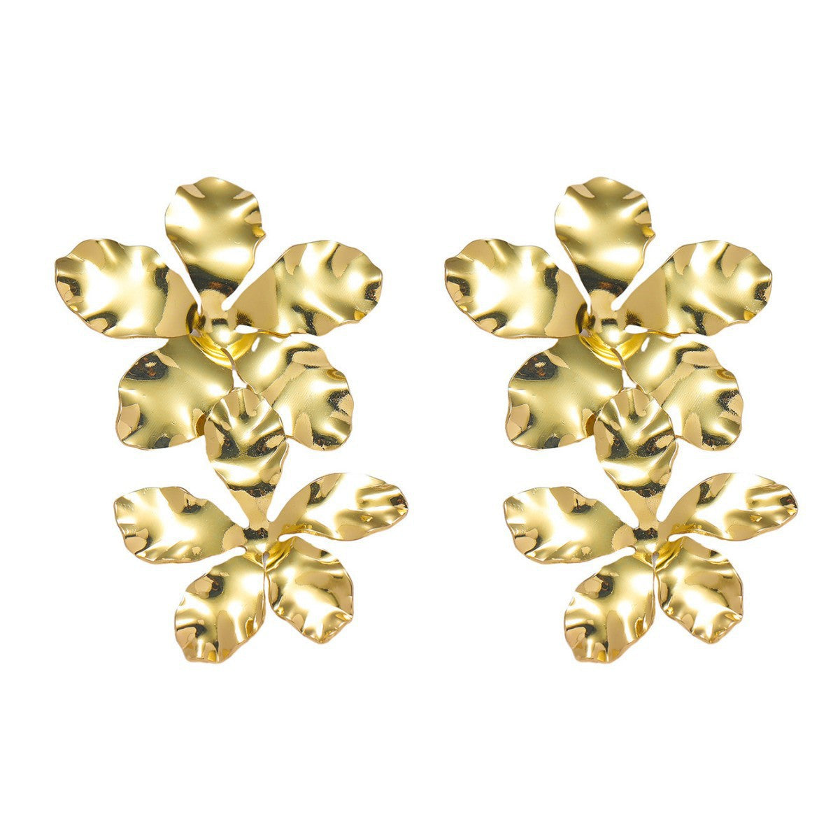 High-end luxury exquisite gold-plated flower earrings women's fashion retro personality exaggerated temperament versatile ear jewelry wholesale