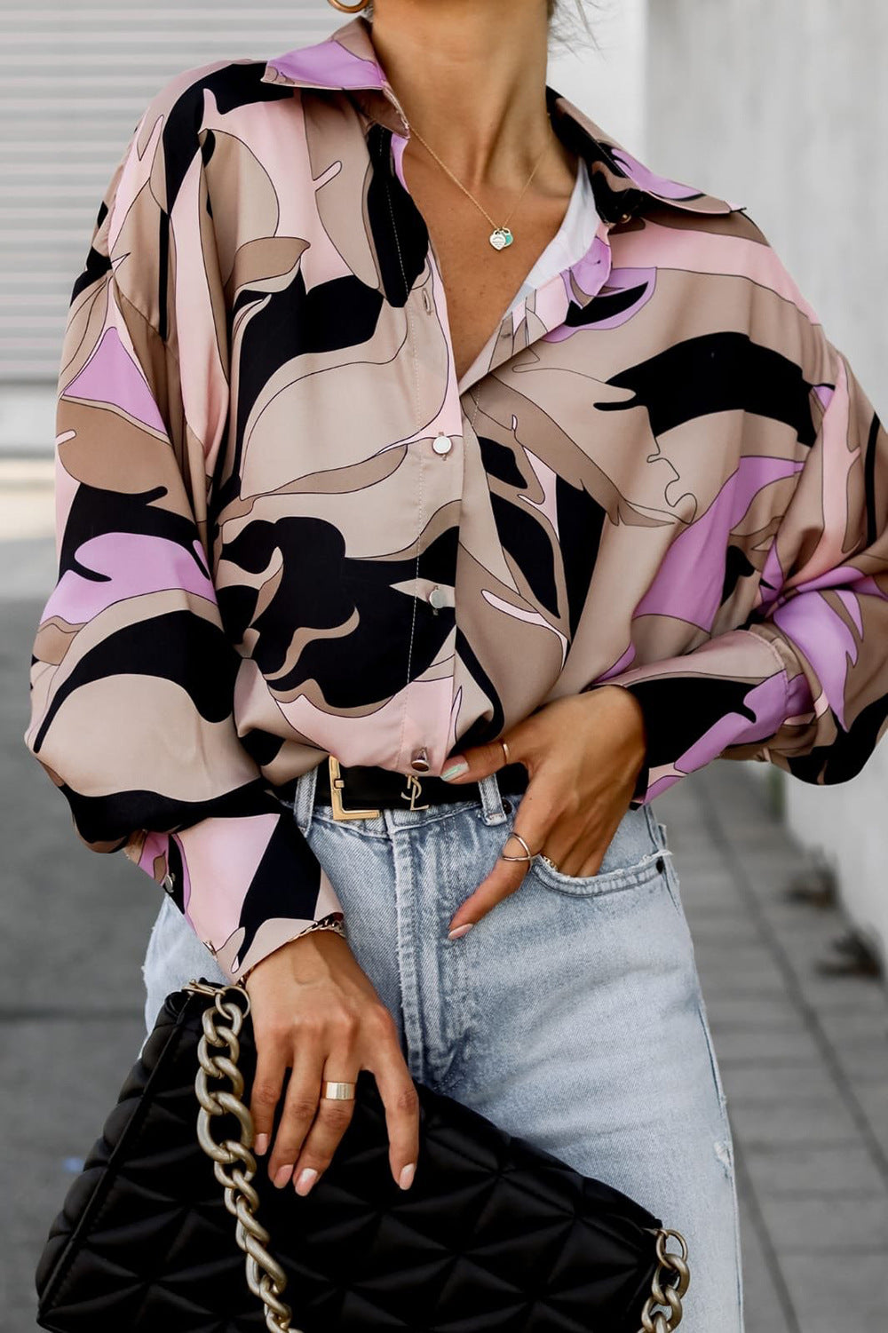 Cross-border foreign trade European and American printed shirt loose women's button-down long-sleeved casual shirts women's top