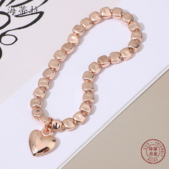 Europe and the United States hot-selling new rose gold-plated love bracelet, fashionable and environmentally friendly alloy heart-shaped pendant women's versatile bracelet