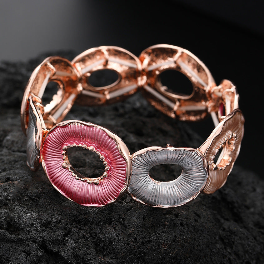 New colorful round donut alloy bracelet, hand-painted oil creative hollow round women's bracelet