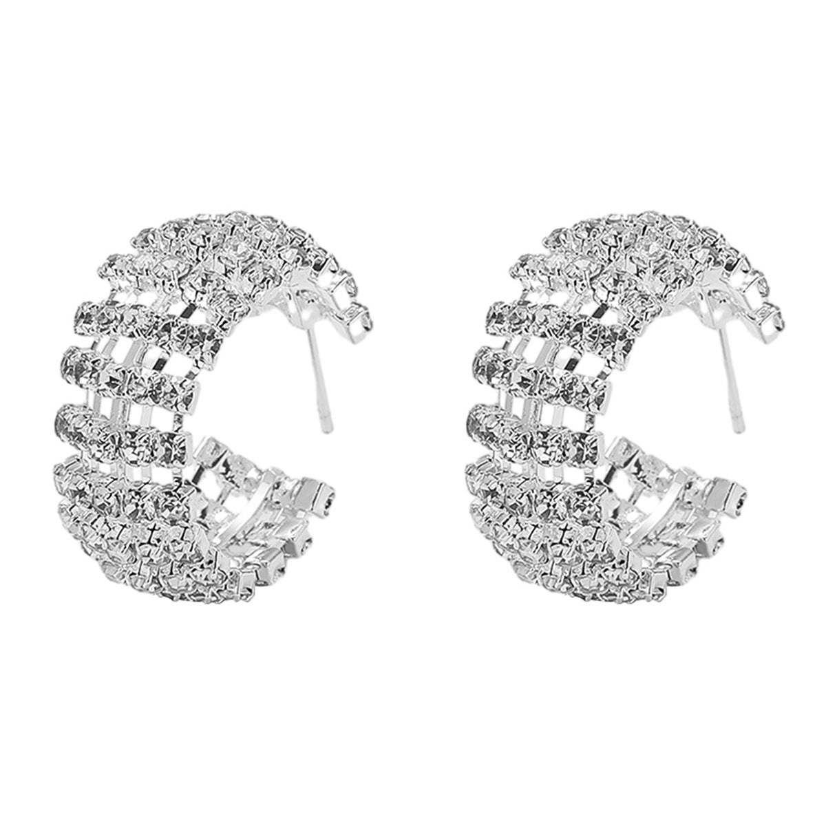 Europe, America, high-version luxury and shiny C-shaped earrings for women, simple and versatile diamond-set stud earrings, ear jewelry wholesale