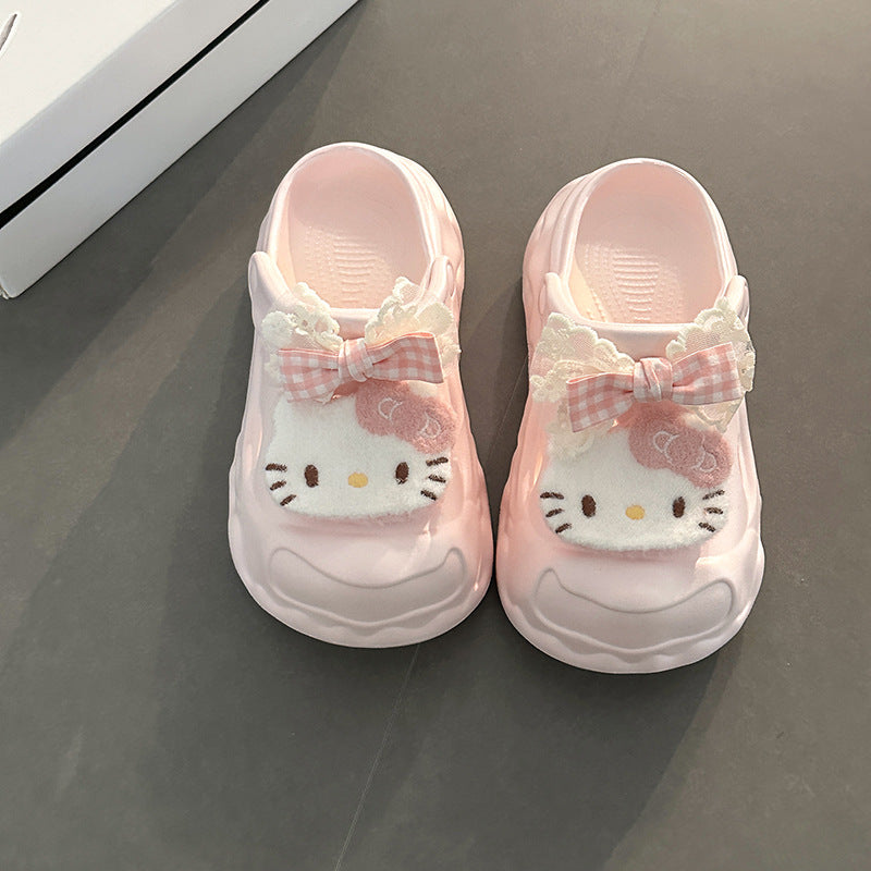 Cartoon cute kt cat casual hole shoes women wear thick soles to increase height in summer indoor beach bag head cool slippers