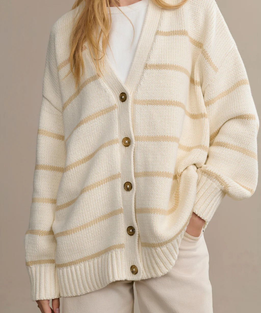 Striped knitted cardigan women's European, American autumn and winter new V-neck cardigan sweater pure cotton striped sweater women