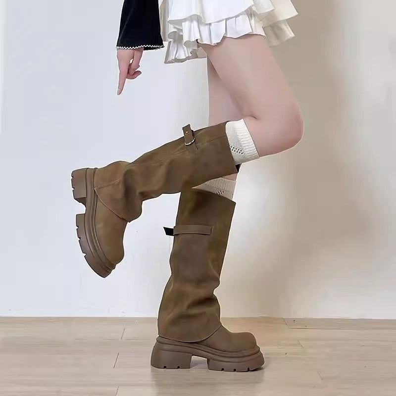 British popular foreign boots women's autumn new small tall thick-soled fried street locomotive boots shoes