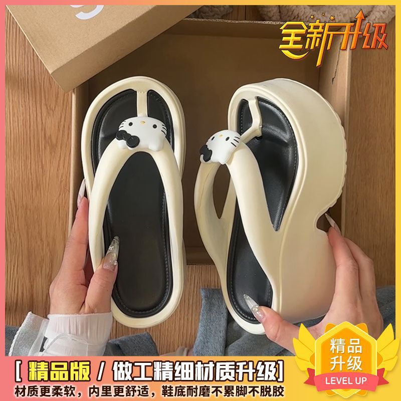 Small high-heeled flip-flop woman summer new fashion outer wear thick-soled non-slip beach pinch foot cool slippers