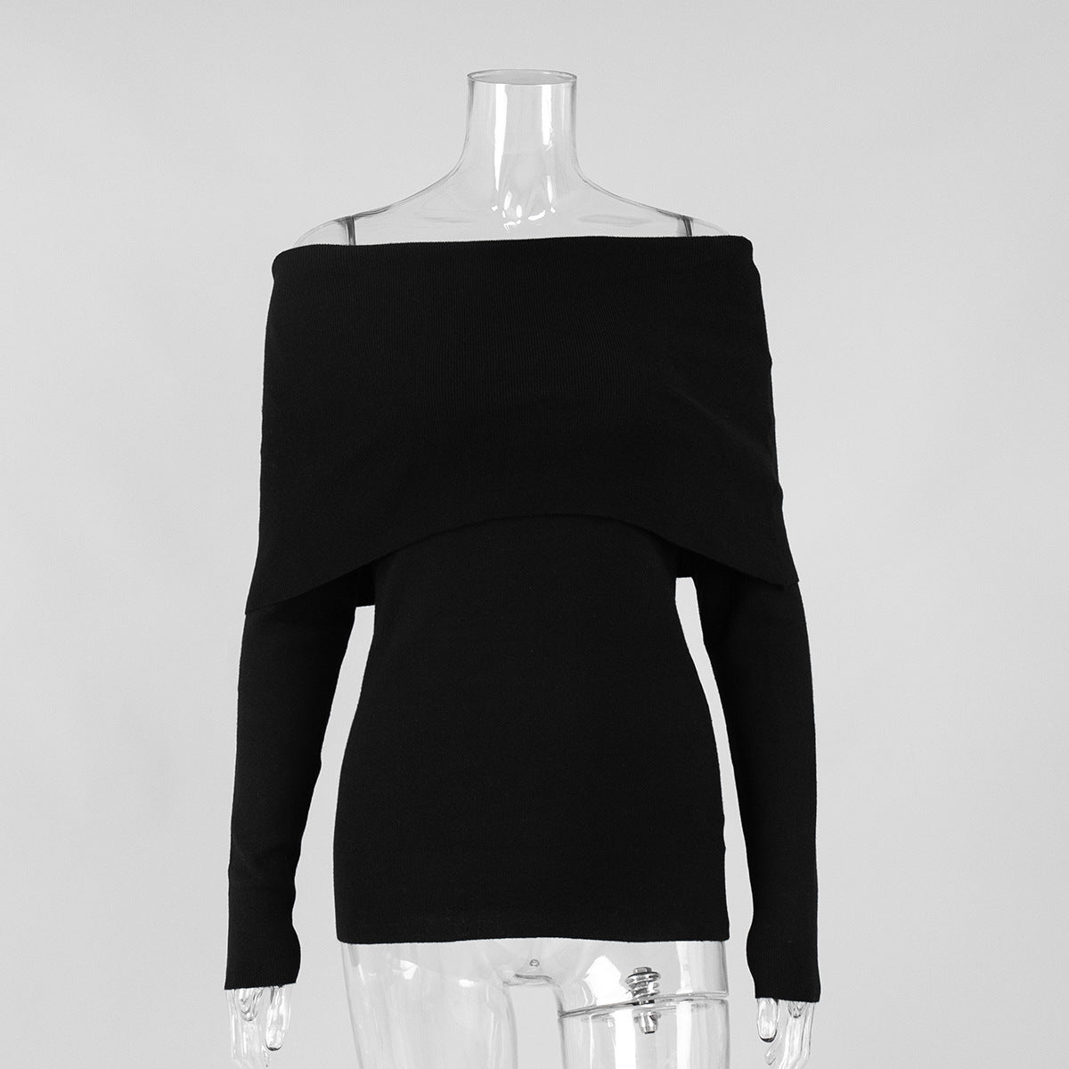 Sweater women's autumn and winter European and American style long-sleeved knitted bottoming shirt one-word shoulder sexy slim-fitting off-the-shoulder top