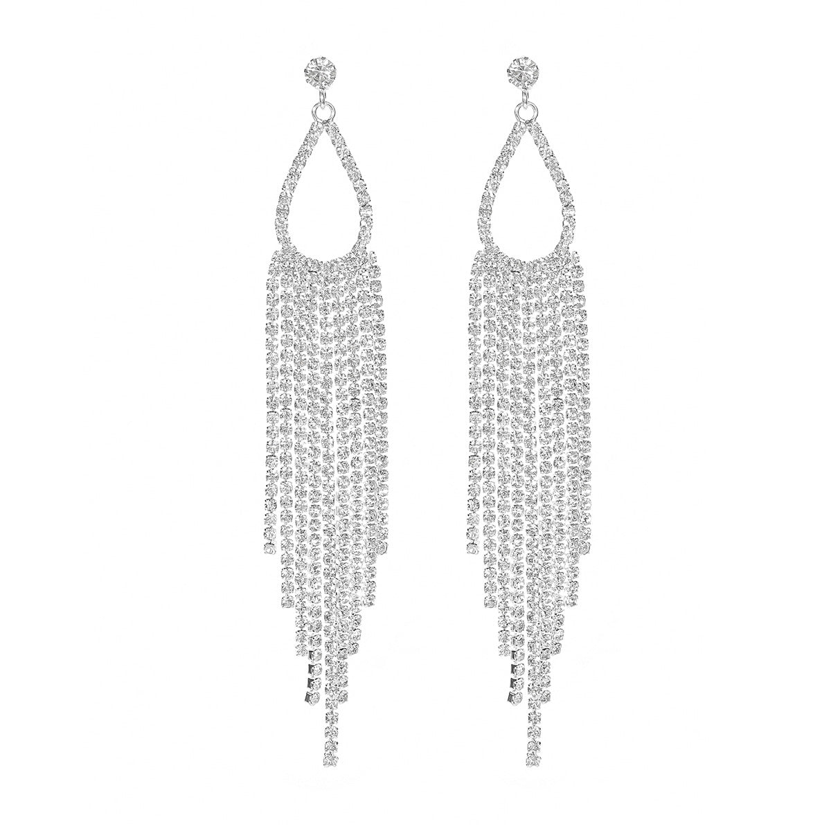 Cho Card Claw Chain Series Rhinestone Earrings Women's Super Flash Full Diamond Long Earrings Stud Earrings Dinner Versatile Earrings