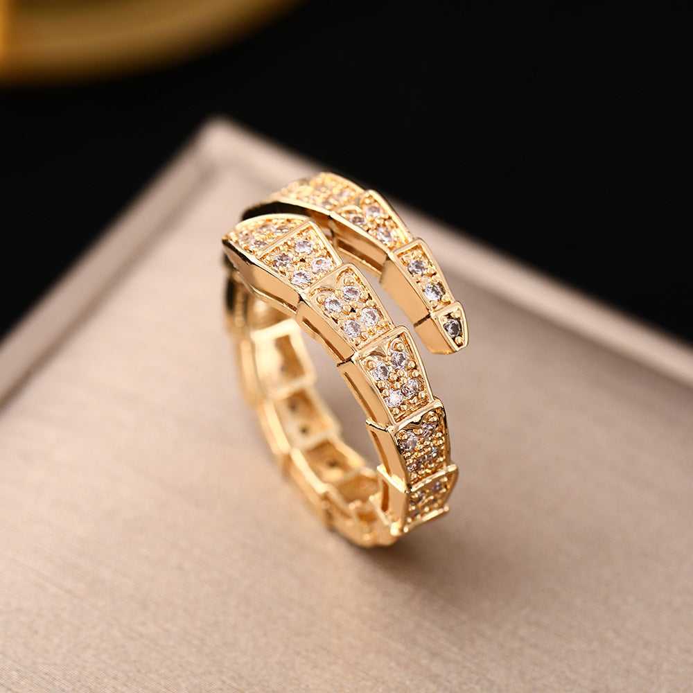 Europe and the United States cross-border hot-selling micro-inlaid diamond snake rings women's ins tide design high-end open bracelet hand jewelry
