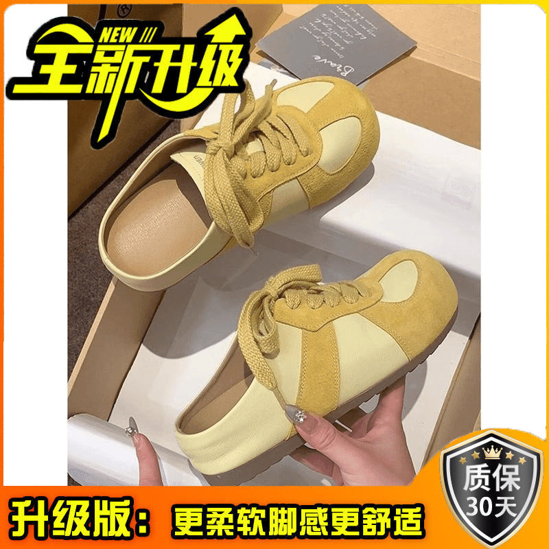 Birkenstock bag head half slippers women's spring wear a pair of cool slippers soft sole without heel lazy lace-up German training shoes