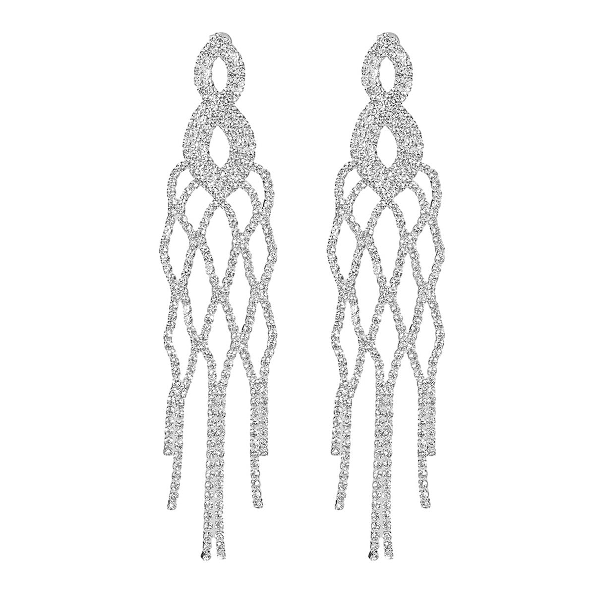 Town card oversized and super long, new personality exaggerated long fringed earrings for women, fashionable and shiny rhinestone stud earrings