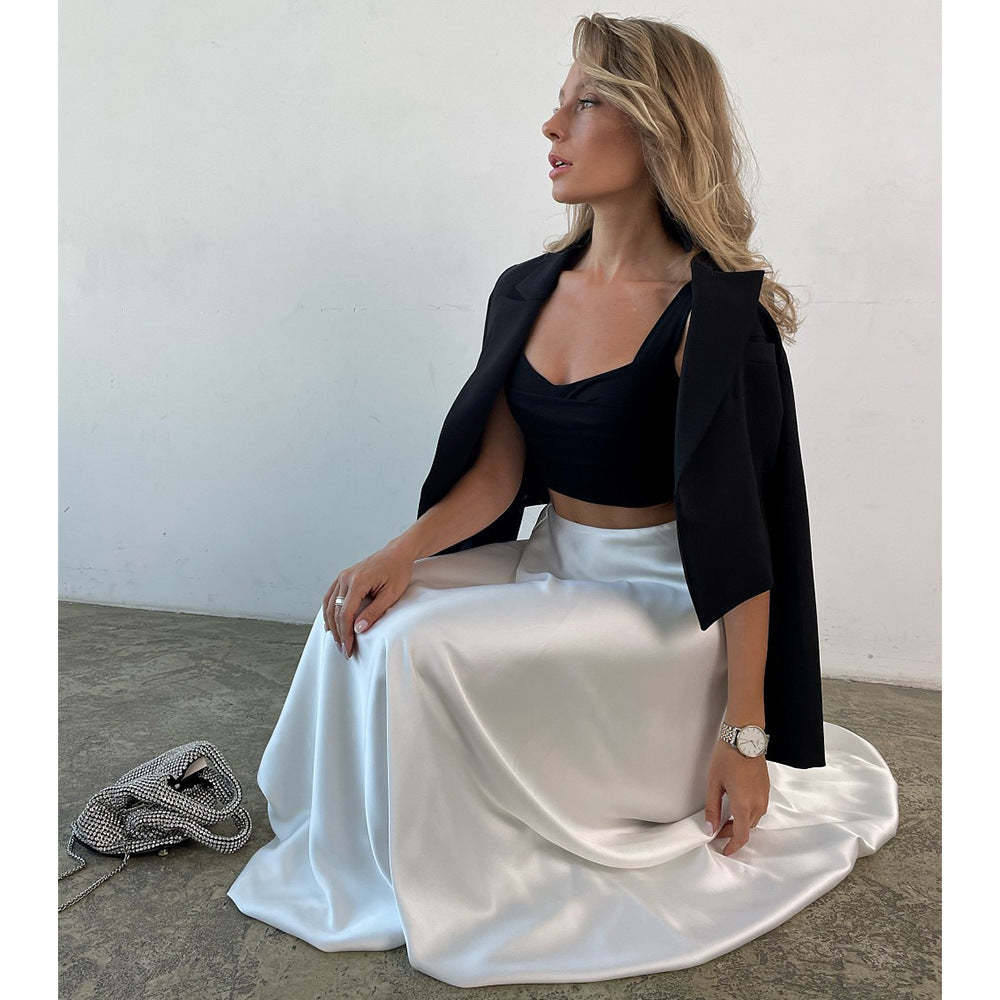 Bright skirt European and American spring and summer ins fashion trend party high waist balloon skirt bud skirt