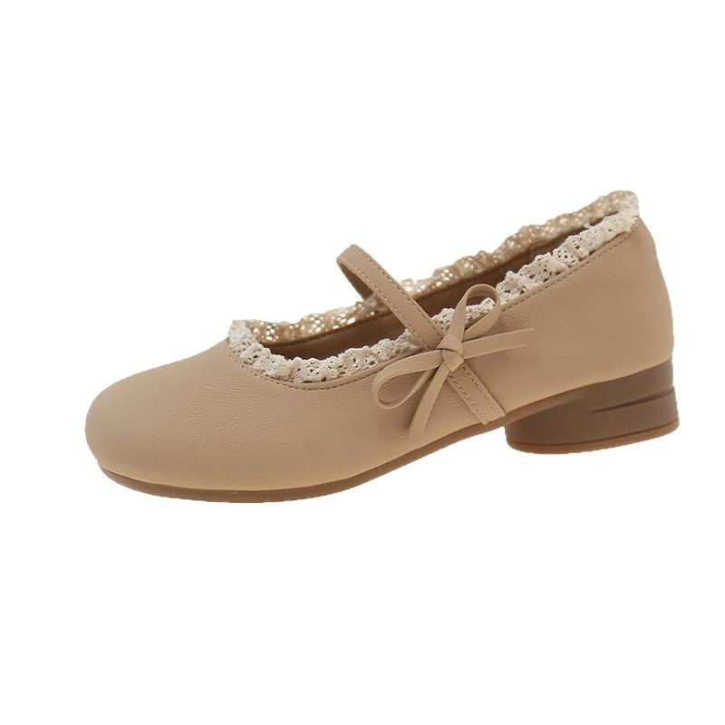 Fashion sweet lace small leather shoes lace foreign style princess shoes spring and summer new retro casual versatile light mouth single beanie shoes