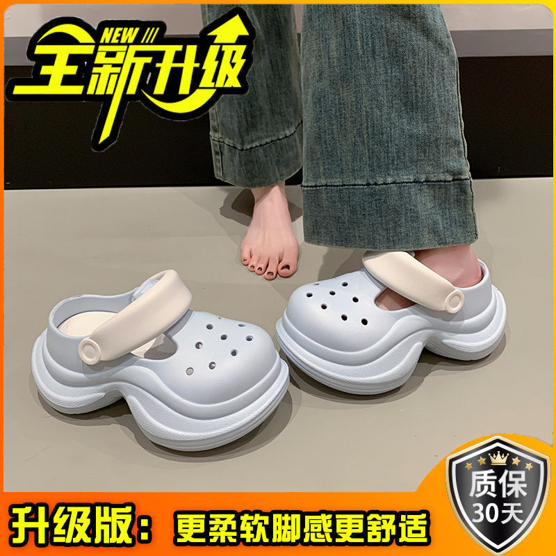 Muffin thick-soled hole shoes women's summer versatile fashion solid color heightening non-slip Internet celebrity beach bag head cool slippers