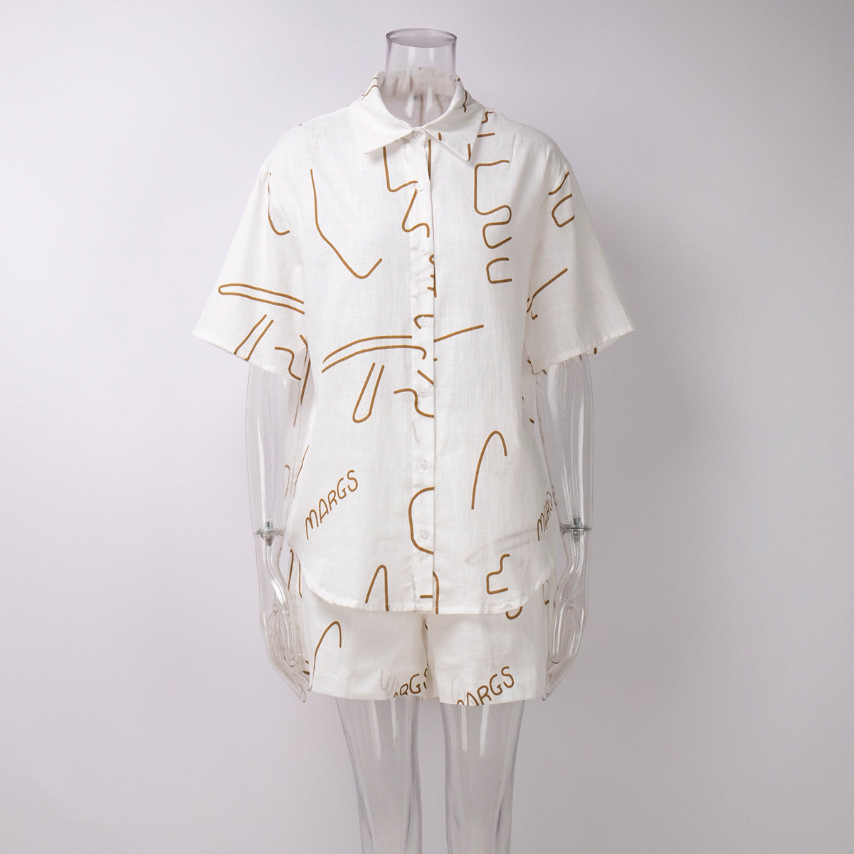 Short Sleeve Shirt Shorts Set Women's European and American Summer Casual Letter Abstract Line Printing Two-piece Set suits