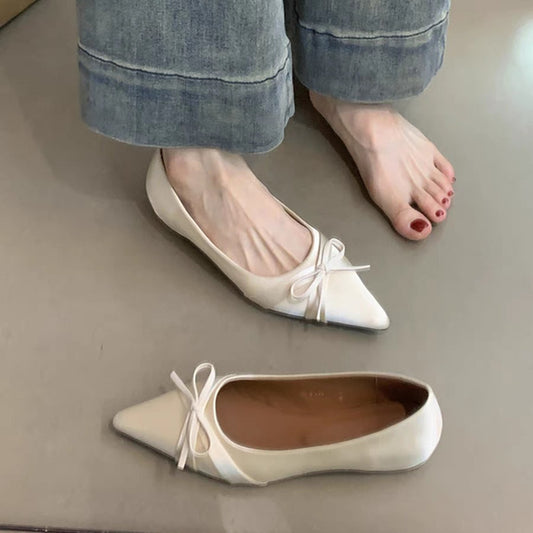 European and American style casual bow flats autumn new products pointed inner height increase shallow mouth single beanie shoes bag head single shoes