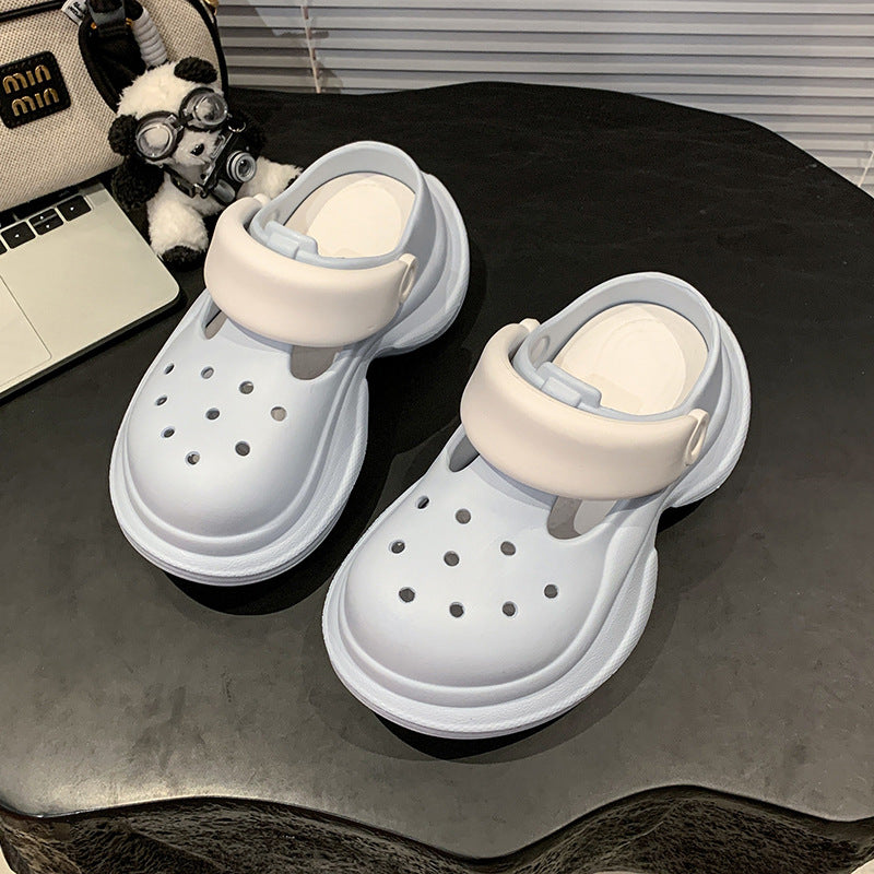 Muffin thick-soled hole shoes women's summer versatile fashion solid color heightening non-slip Internet celebrity beach bag head cool slippers