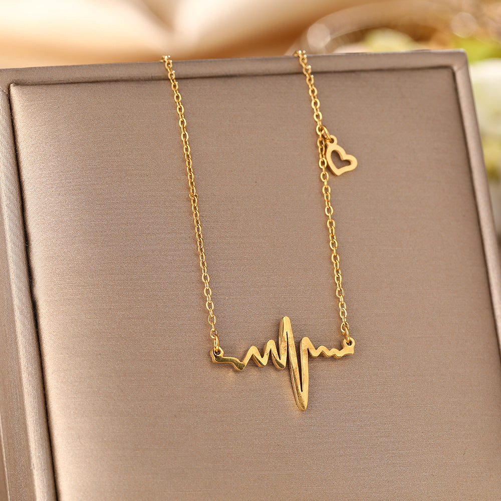 Fashion Personality Titanium Steel Necklace Women's Electrocardiogram Pendant Beating Heart Premium Temperament Clavicle Chain Jewelry