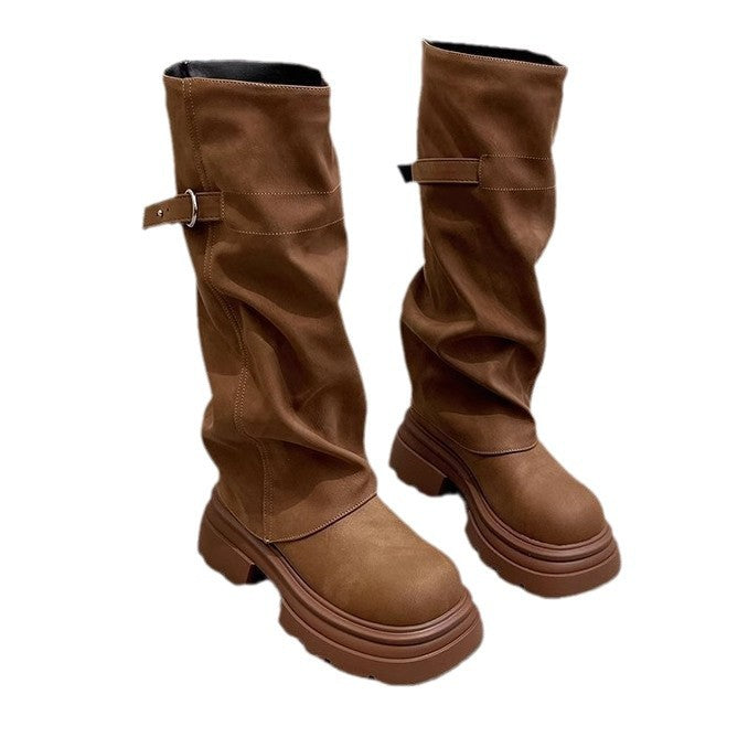 British popular foreign boots women's autumn new small tall thick-soled fried street locomotive boots shoes