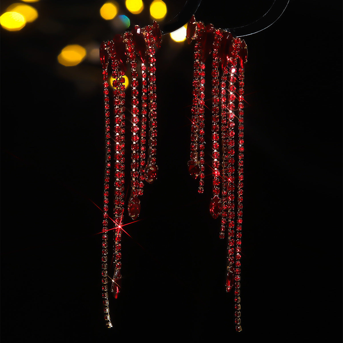 European and American catwalk performances, high-end exaggerated rhinestone long fringed earrings, flash diamond stud earrings, earrings, women's earrings