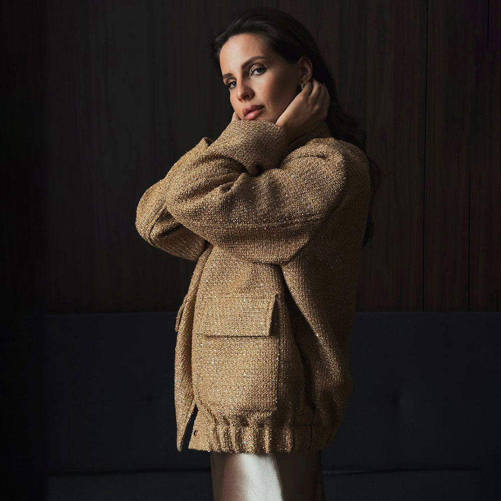 Cross-border gold silk bead jacket European and American new INS new fashion sequined stand-up collar loose jacket clothes coat