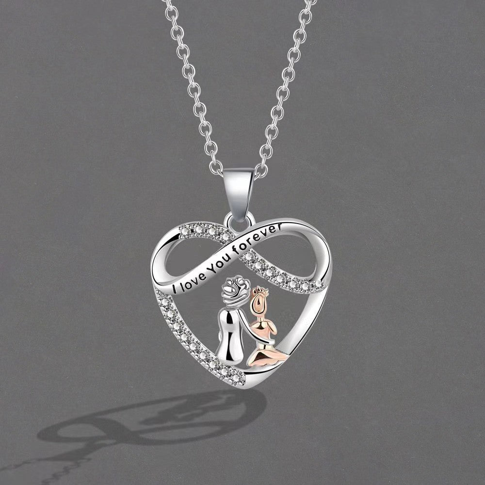 New Endless Love Mother and Daughter Necklace Women's Elegant Diamond-set Design Pendant Personalized Versatile Chain Jewelry