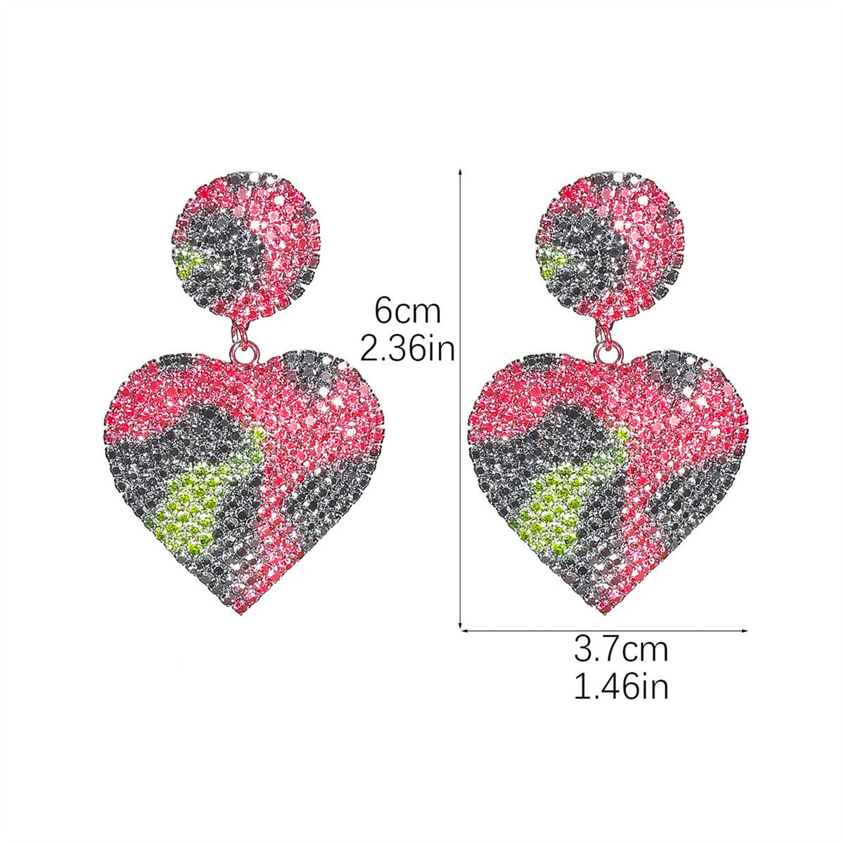 Big explosion, temperament luxury heavy industry love earrings women, shiny diamond-set peach heart stud earrings