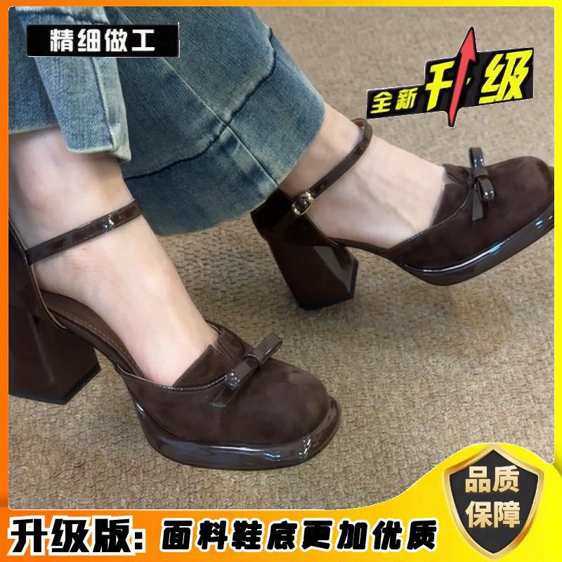New Chinese retro versatile Mary Jane single beanie shoes women's outer wear spring new temperament bow high heels