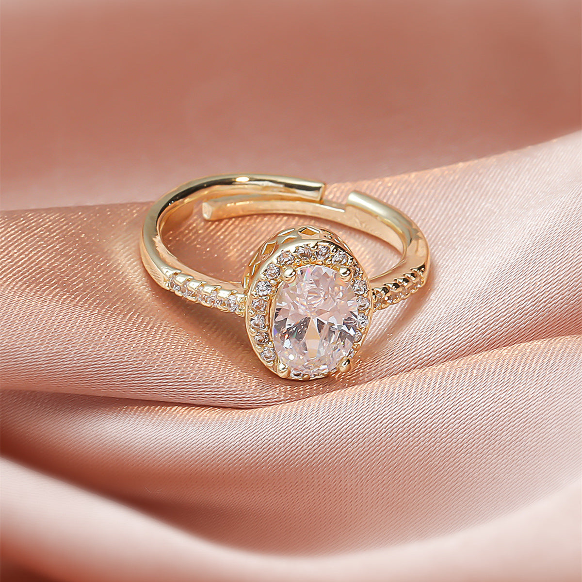 Explosive geometric zircon live adjustable rings French light luxury niche elegant full diamond rings