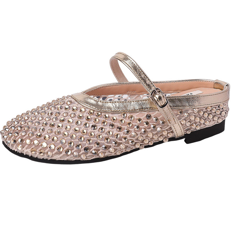 fashion new French rhinestone head half slippers women summer new wear Mary Jane shoes cool slippers