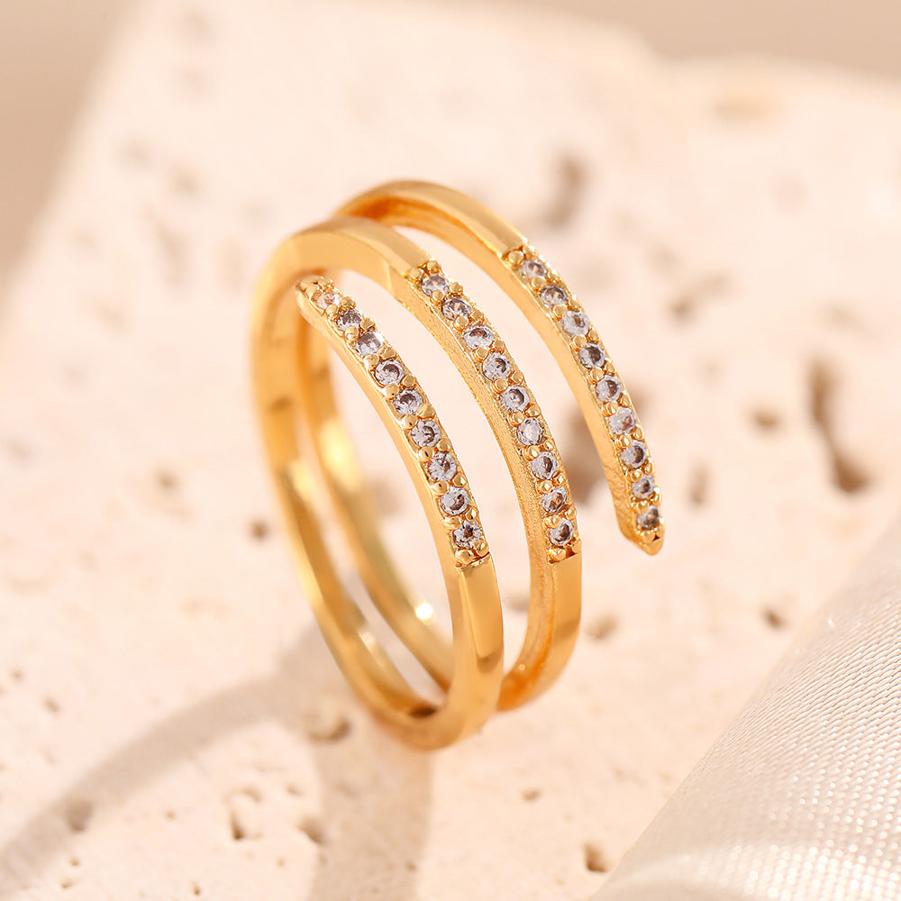 Korean version of multi-layer interwoven diamond-encrusted rings women's hot sale exquisite simple cold wind design geometric index finger ring hand jewelry