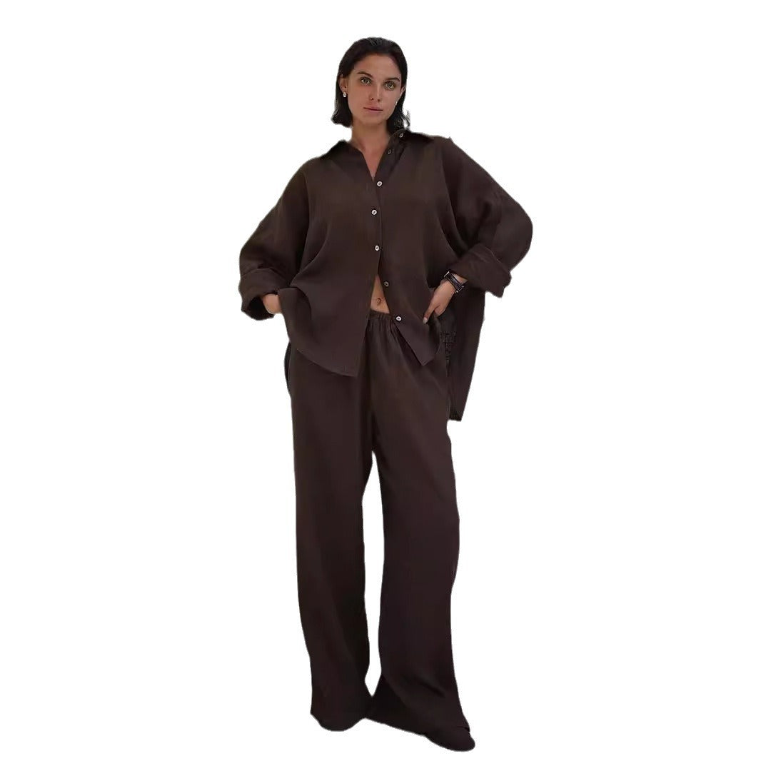 Long-sleeved casual suit, European and American spring and summer new women's loose casual cotton shirt + trousers suits