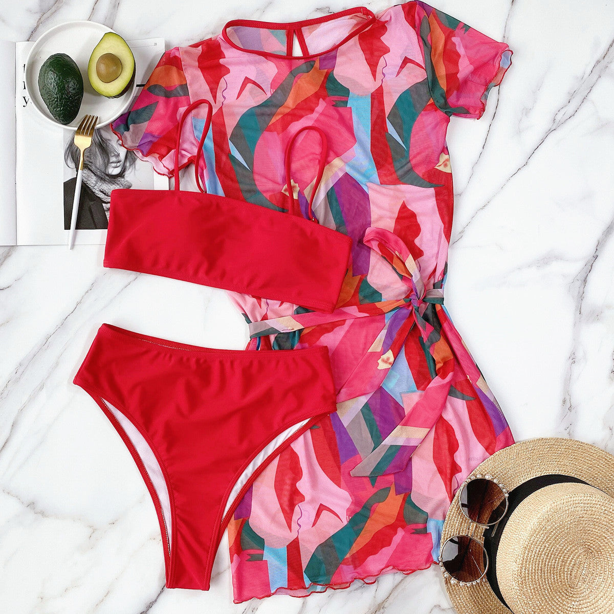 Three-piece outer single swimsuit bikini new swimsuit women's split solid color swimsuit burst swimsuits
