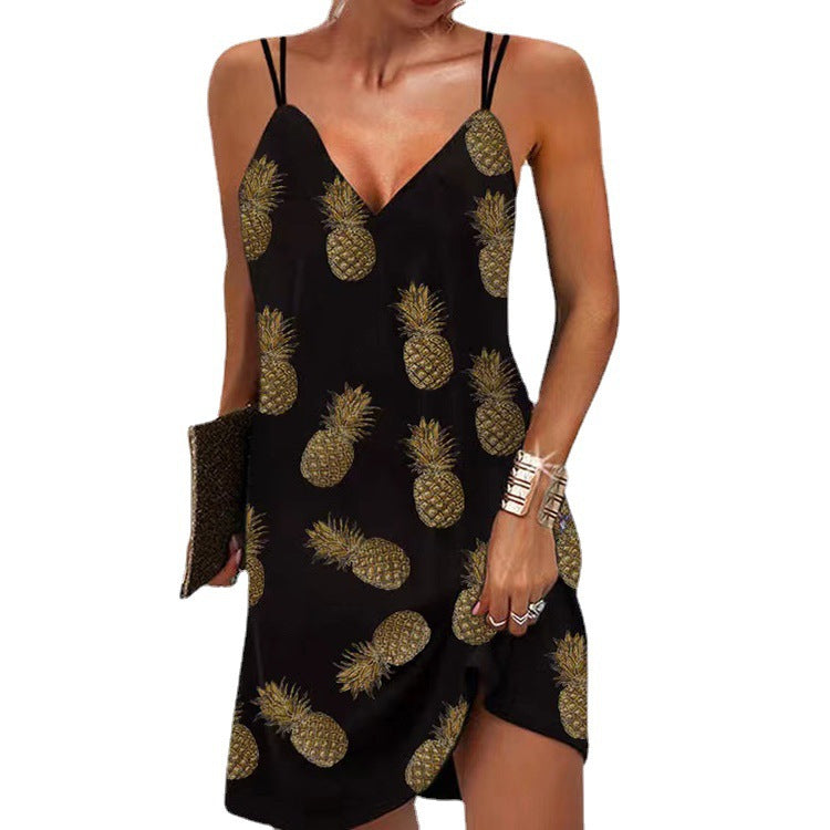 Summer new women's clothing hot-selling seamless V-neck printed double shoulder suspender skirts