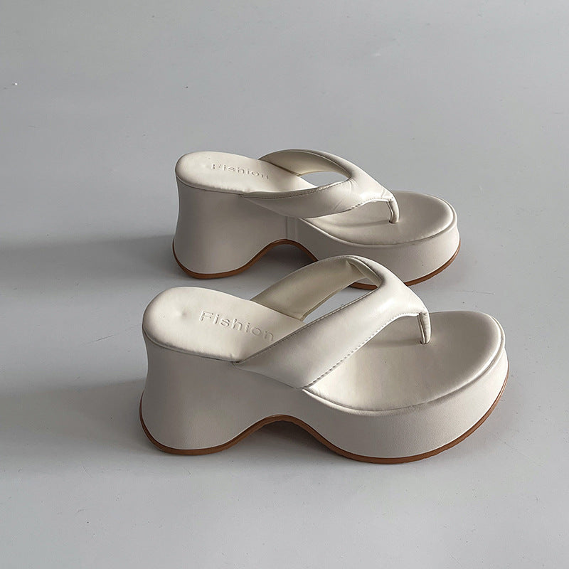 Simple and sweet wind lotus root pink thick bottom flip-flops women spring and summer new round head toe muffin bottom wear cool slippers