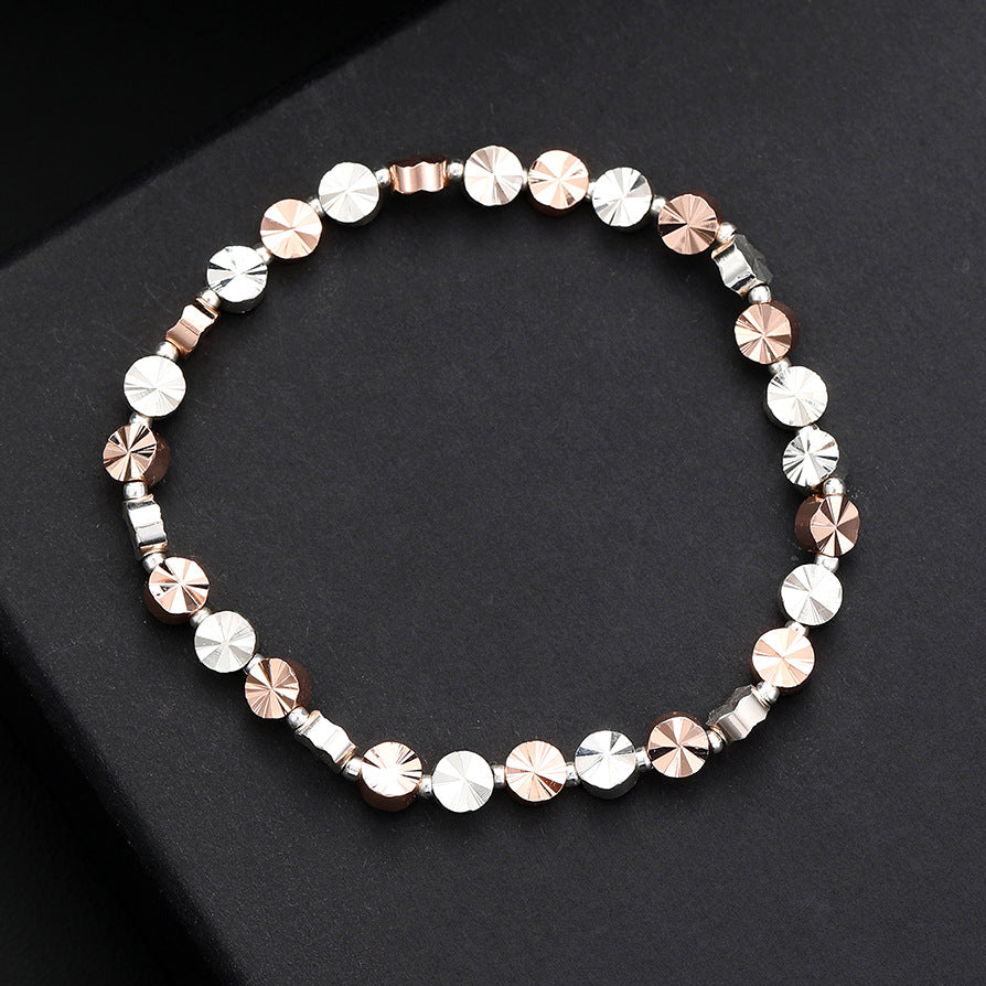 Popular round sparkling beaded bracelet, diamond-cut multi-color splicing versatile men's and women's elastic bracelet