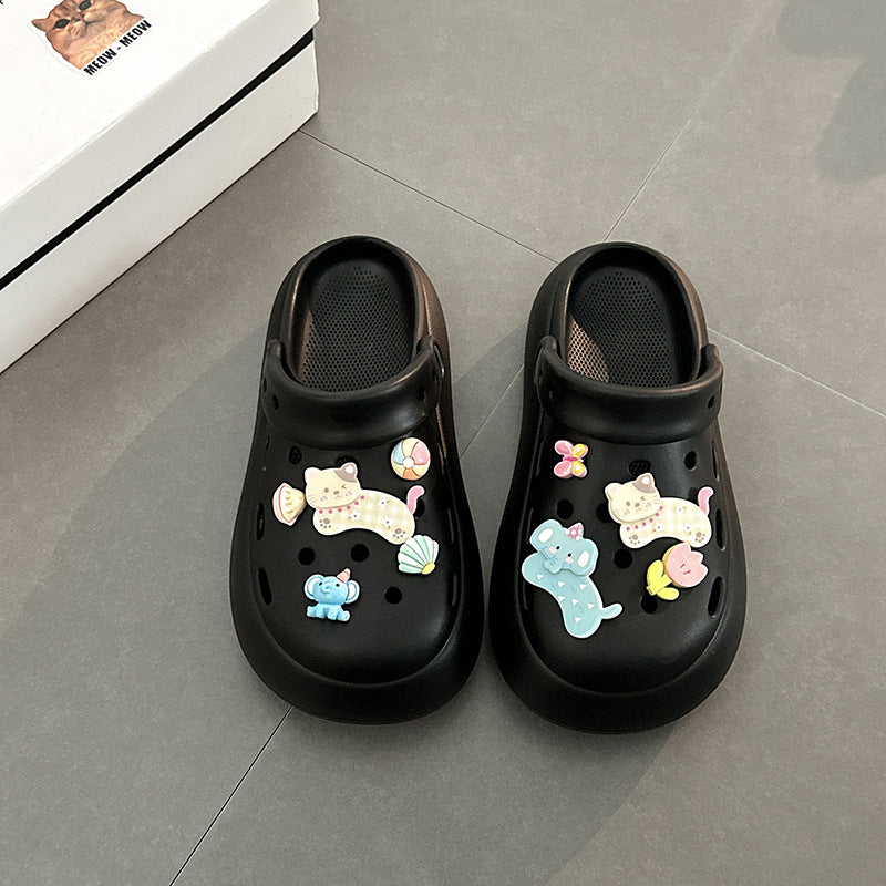 kitty cat hole shoes women's summer new thick-soled heightened non-slip beach bag head slippers
