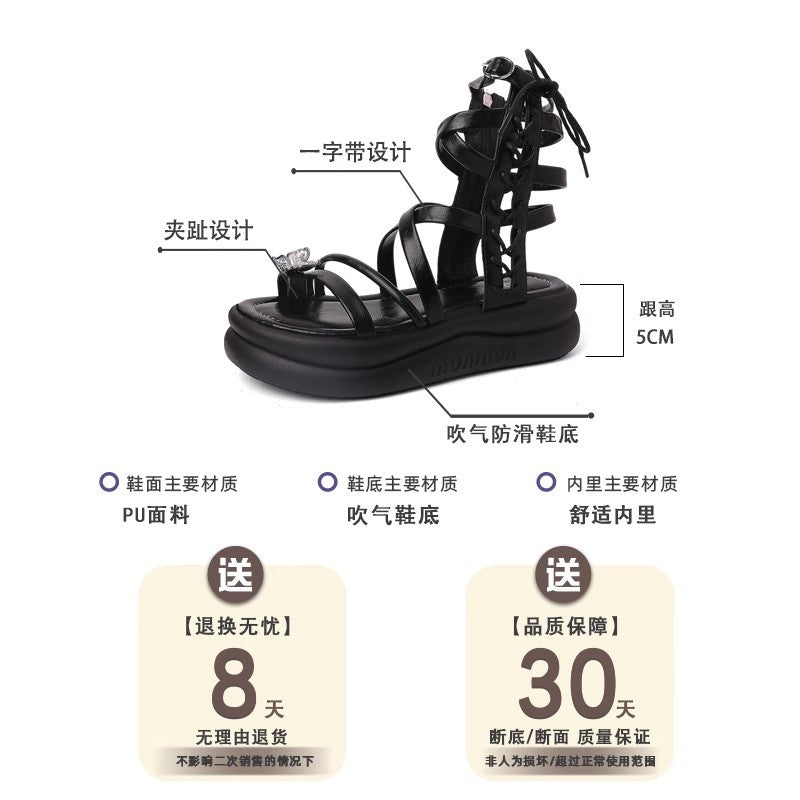 Summer new outer wear Roman slippers women's fashion cover toe muffin platform slippers women's cool slippers women's beach shoes