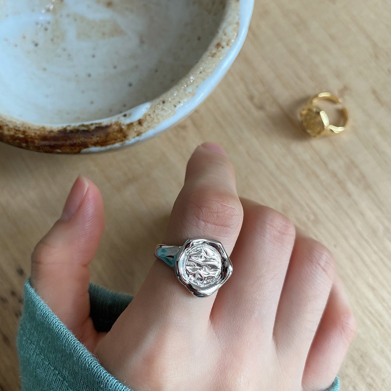 French Open Ring Vintage Irregular Bump Texture Abstract Pattern Rings