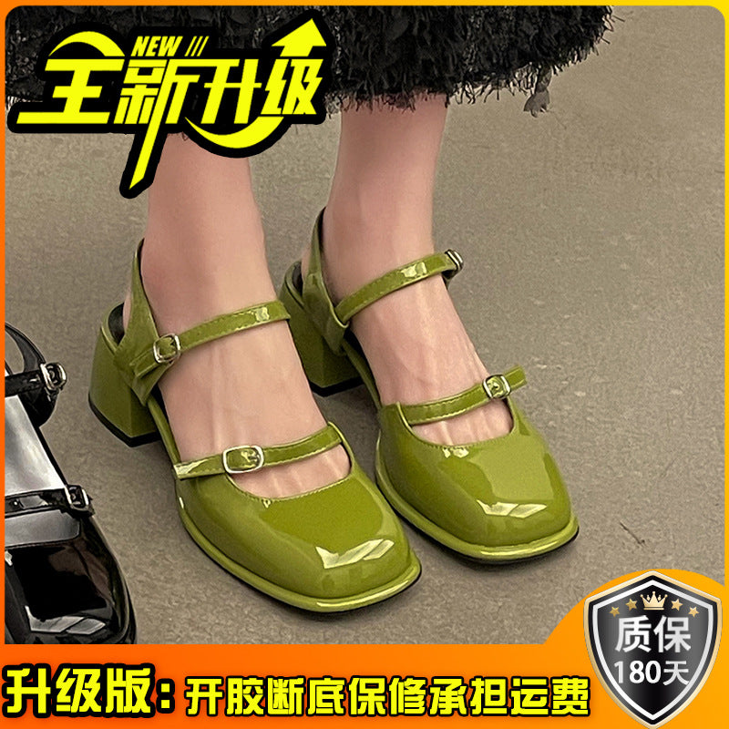 French thick heel empty single beanie shoes women's summer new Mary Jane shoes fashionable versatile super fire bag head sandals