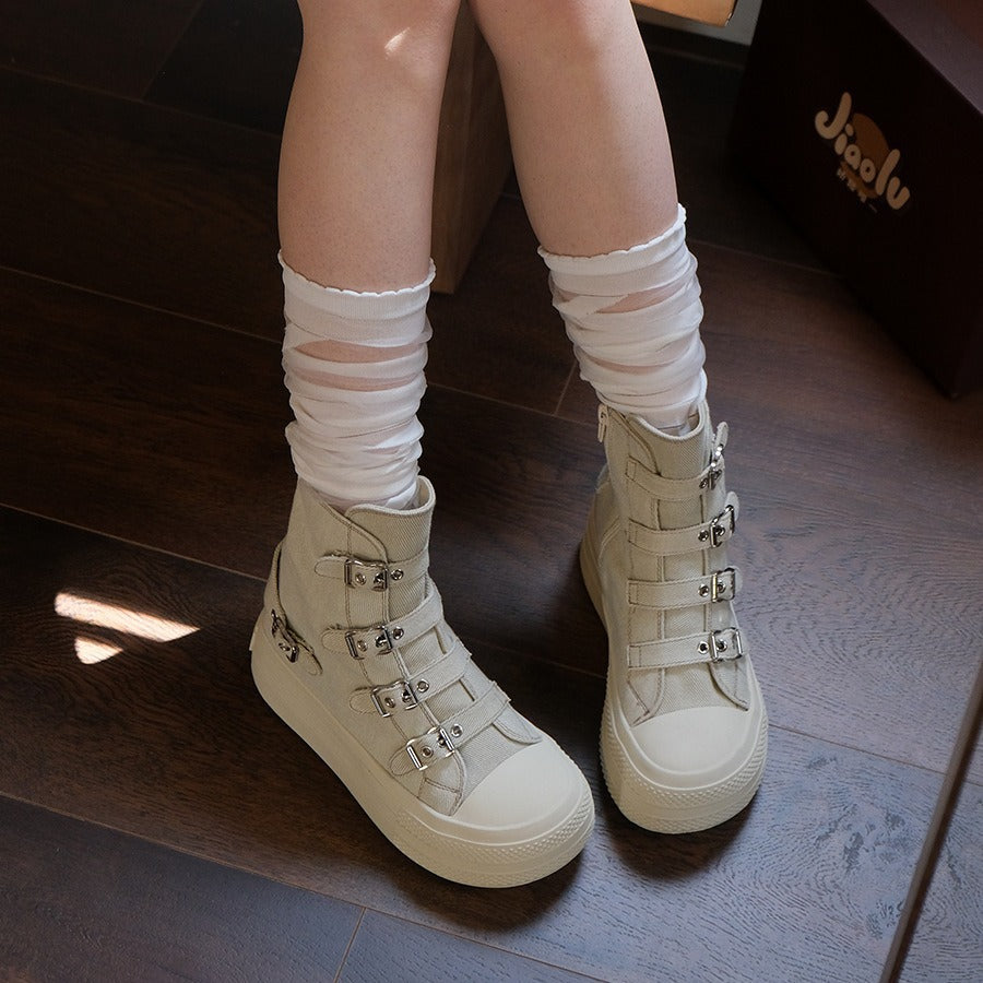 Piaohong canvas shoes women's boots increase height fashion spring and summer new platform casual boot shoes board shoes versatile round head single
