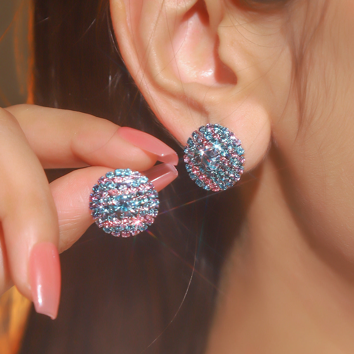 DINGKA explosive rhinestone geometric round women's earrings, a pair of versatile exquisite circles