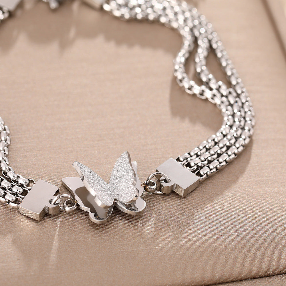 Internet celebrities with the same fashion three-layer wide titanium steel bracelet women's high-end matte butterfly furnace color-preserving electroplating jewelry