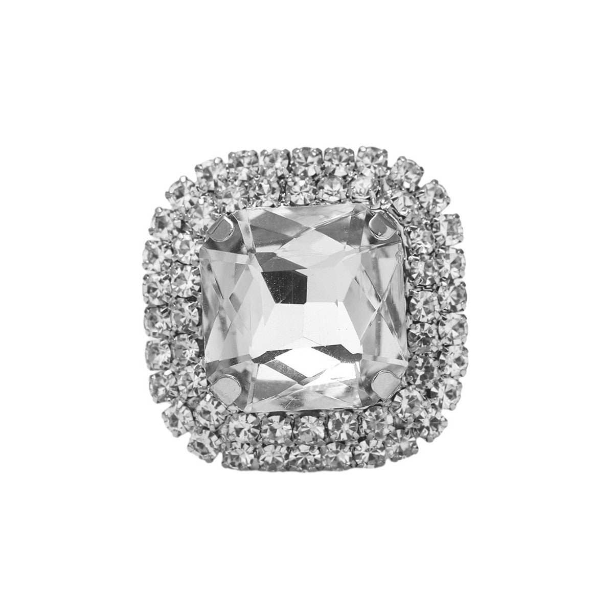 Europe, America, high-end shiny rhinestone rings women, geometric design square crystal ring ring ring