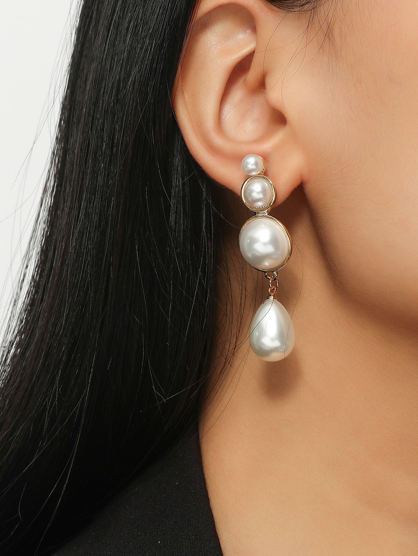 Dichka fashion geometric pearl zircon crystal long fringed earrings women's high-end luxury temperament stud earrings earrings