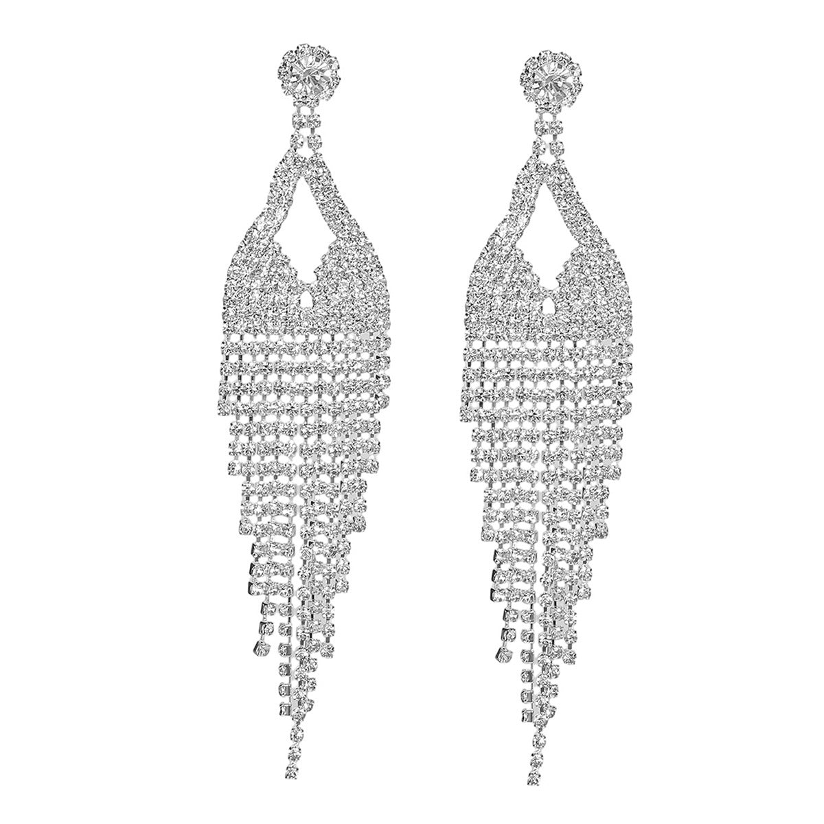 Europe, America, geometric hollow long fringed earrings women, fashion trend rhinestone stud earrings, ear jewelry wholesale