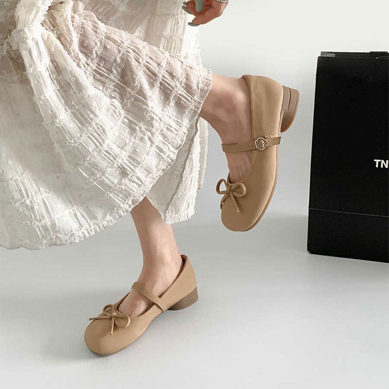 Gentle French Mary Jane Shoes Women's Spring and Summer New Bow Comfortable Flat Heel Leather Shoes Small Single beanie Shoes Women's Trend