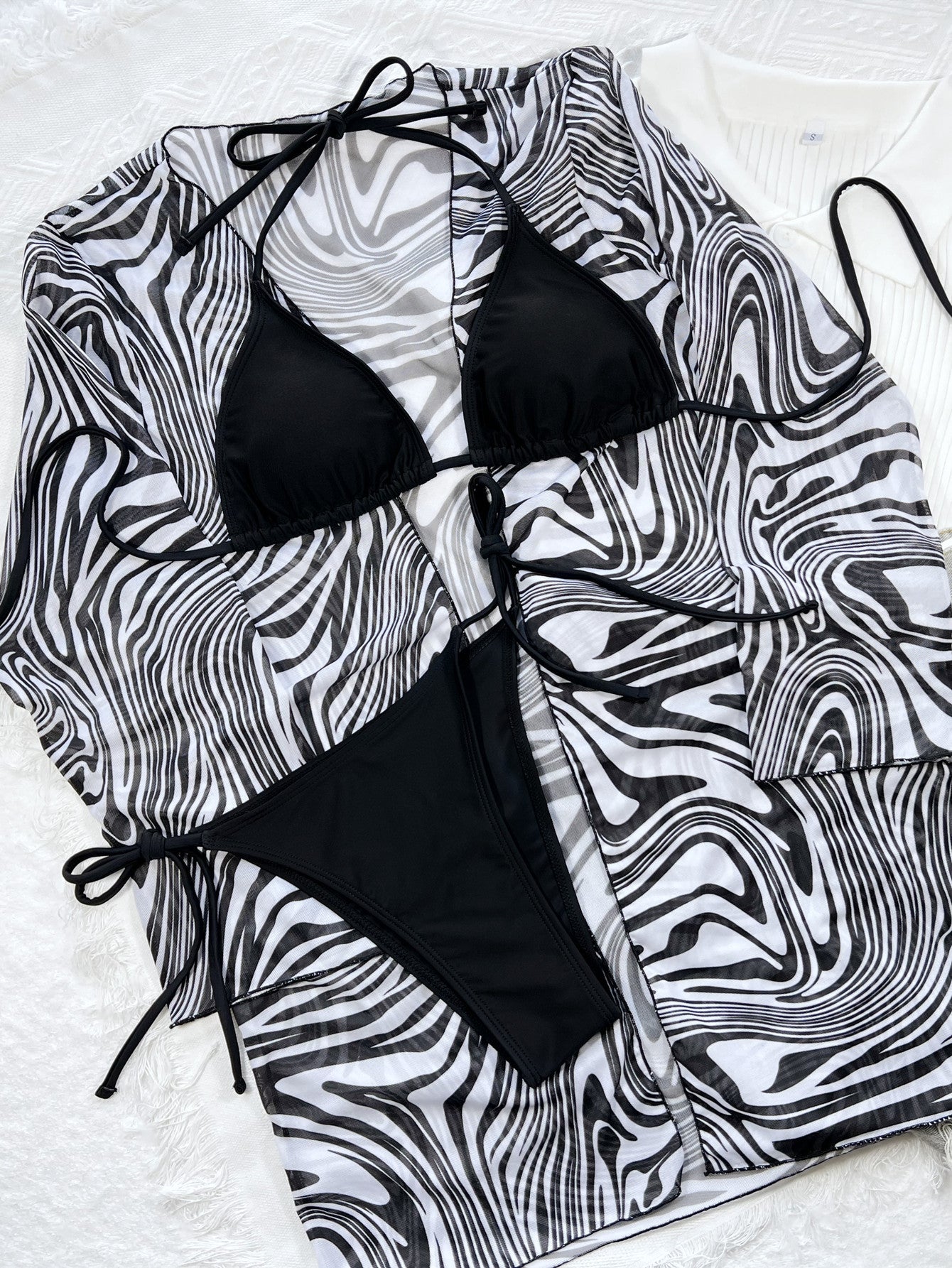 Three-piece single swimsuits bikini new swimsuit women's zebra pattern split swimsuit